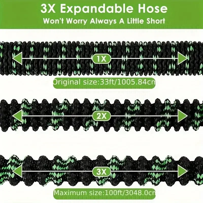 Manguera de jardín extensible de 30 m (100 pies) - Manguera flexible y engrosada con boquilla de 10 funciones y conectores de latón a prueba de fugas de 19 mm (3/4")