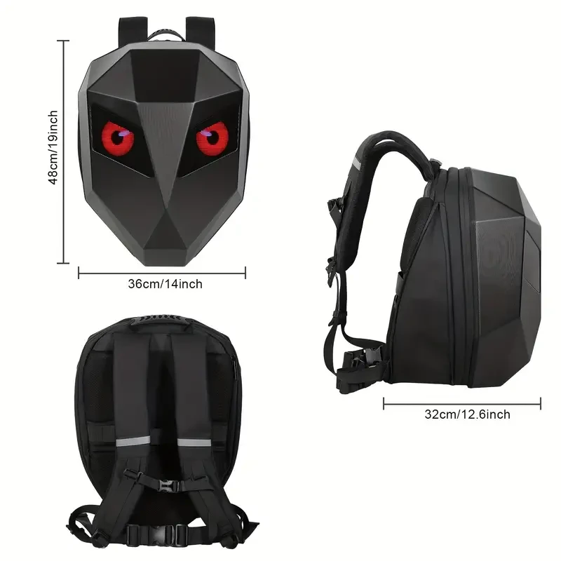 Mochila LED para motociclista con carcasa rígida, compartimento para casco y compartimento impermeable para portátil - Bolsa de camping para exteriores de 19 pulgadas