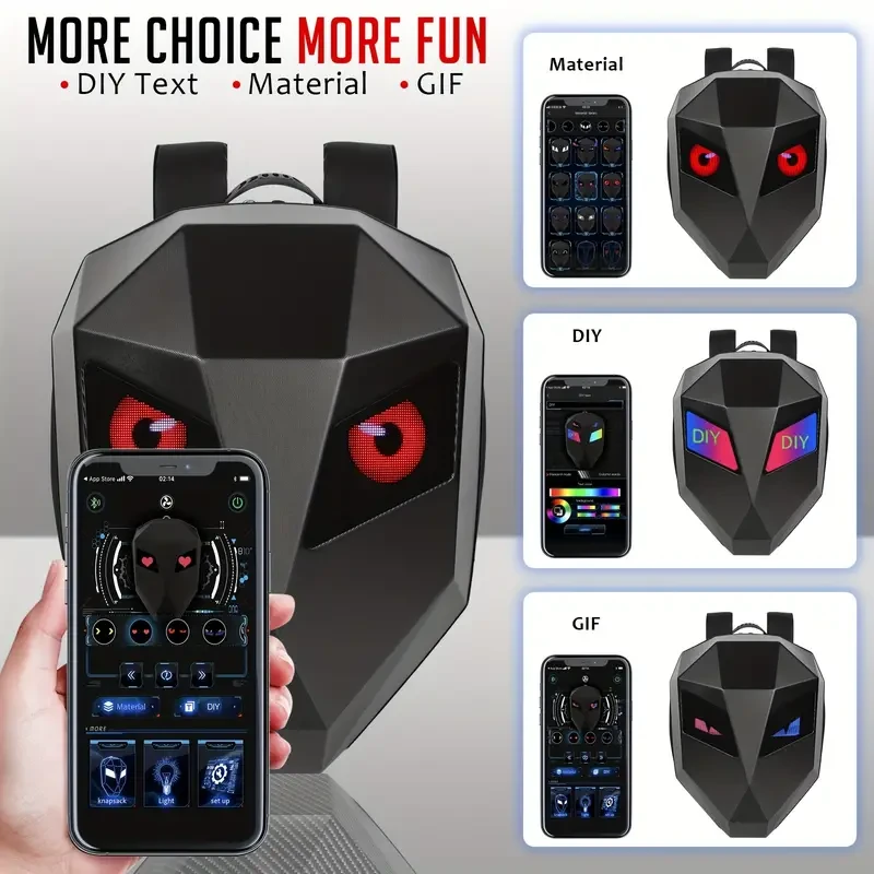 Mochila LED para motociclista con carcasa rígida, compartimento para casco y compartimento impermeable para portátil - Bolsa de camping para exteriores de 19 pulgadas