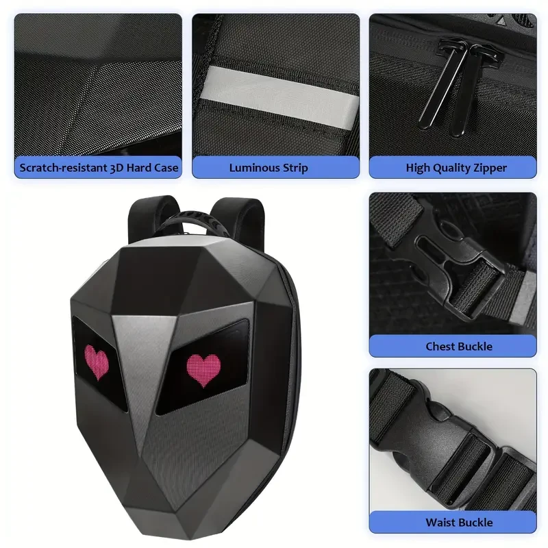 Mochila LED para motociclista con carcasa rígida, compartimento para casco y compartimento impermeable para portátil - Bolsa de camping para exteriores de 19 pulgadas