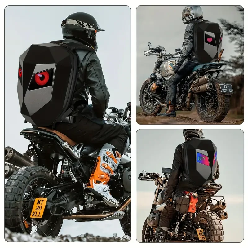 Mochila LED para motociclista con carcasa rígida, compartimento para casco y compartimento impermeable para portátil - Bolsa de camping para exteriores de 19 pulgadas
