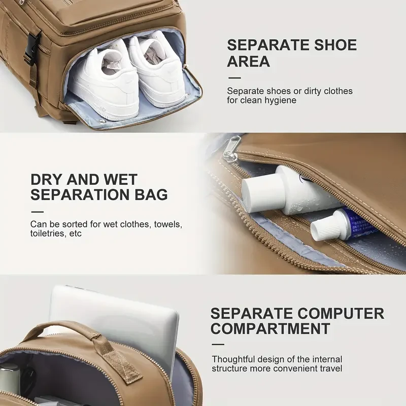 Mochila versátil con compartimento para zapatos: ideal para senderismo urbano, viajes diarios, portátil y fitness.