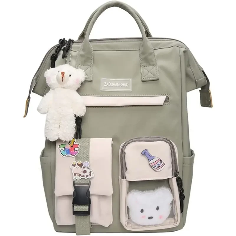 Mochila Kawaii de gran capacidad con pin y accesorios kawaii: linda mochila escolar estética para adolescentes.