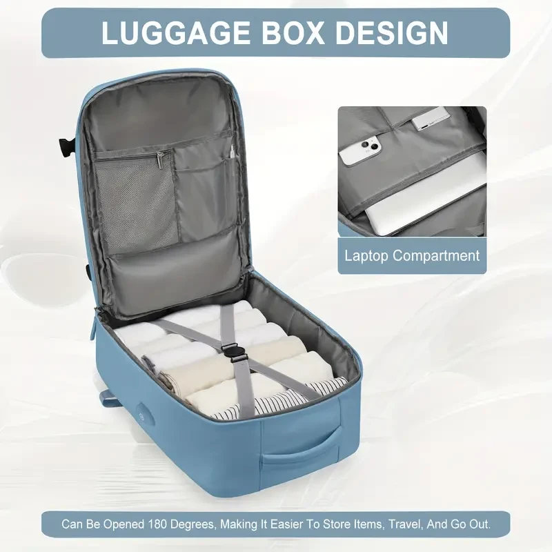 Mochila de viaje portátil e informal con puerto de carga USB y correa para carrito, para hombre y mujer.