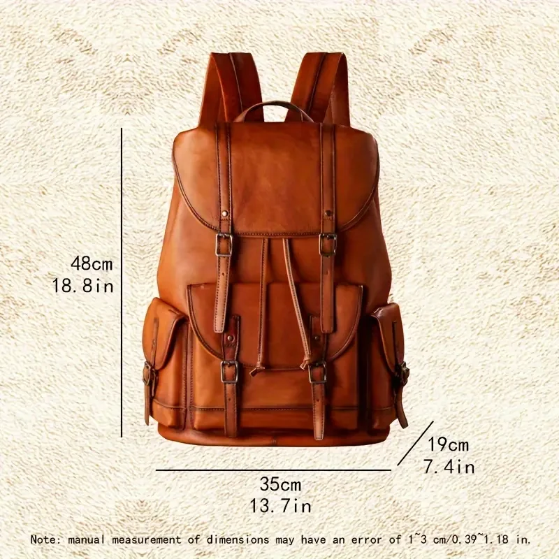 Mochila retro de piel de vaca de capa superior: mochila de viaje moderna de gran capacidad