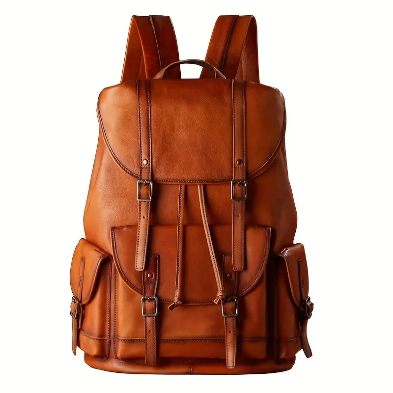 Mochila retro de piel de vaca de capa superior: mochila de viaje moderna de gran capacidad