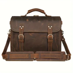 Bolso de ordenador vintage de cuero para hombre: bolso de mano y bandolera de negocios