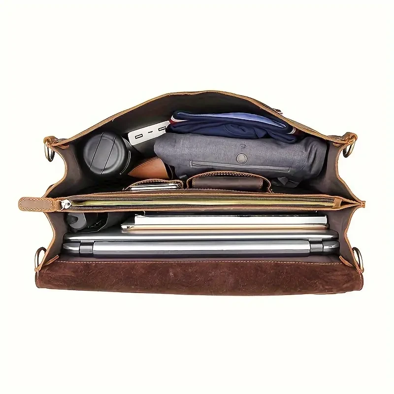 Bolso de ordenador vintage de cuero para hombre: bolso de mano y bandolera de negocios