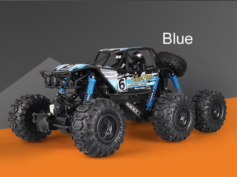 Coche RC de 6 ruedas con control remoto, impermeable, escala 1:8, súper grande, azul