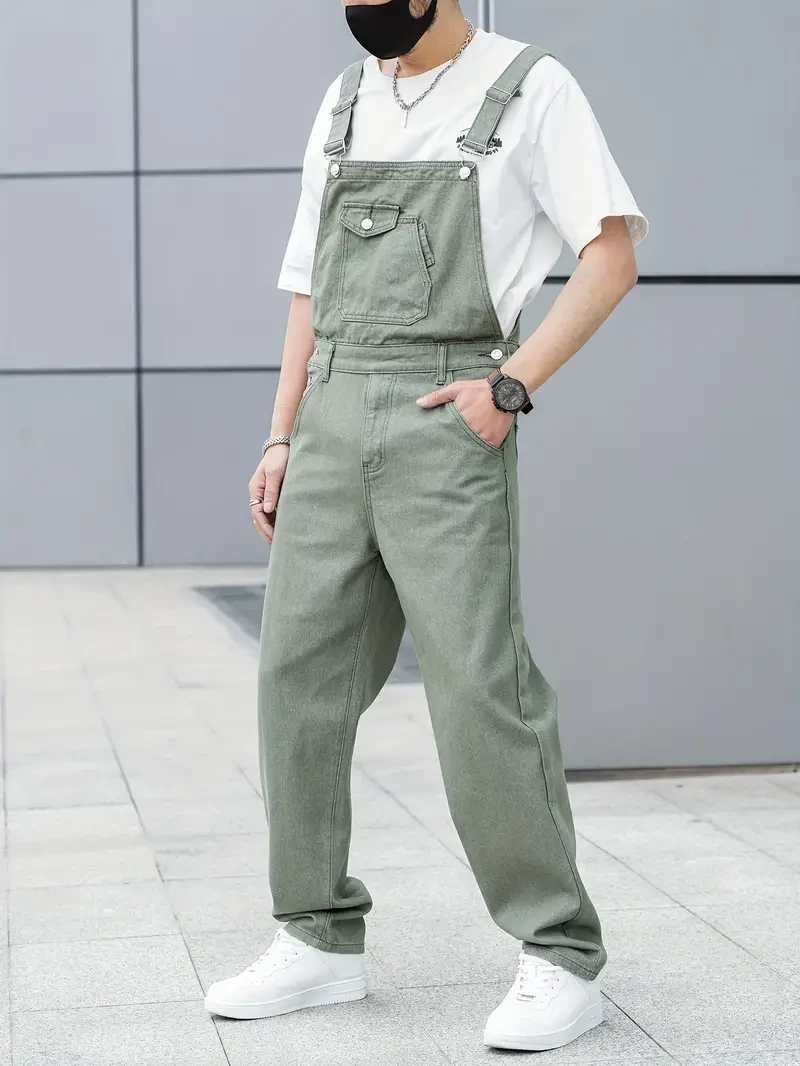 Peto vaquero verde para hombre para todas las estaciones: ropa informal y holgada