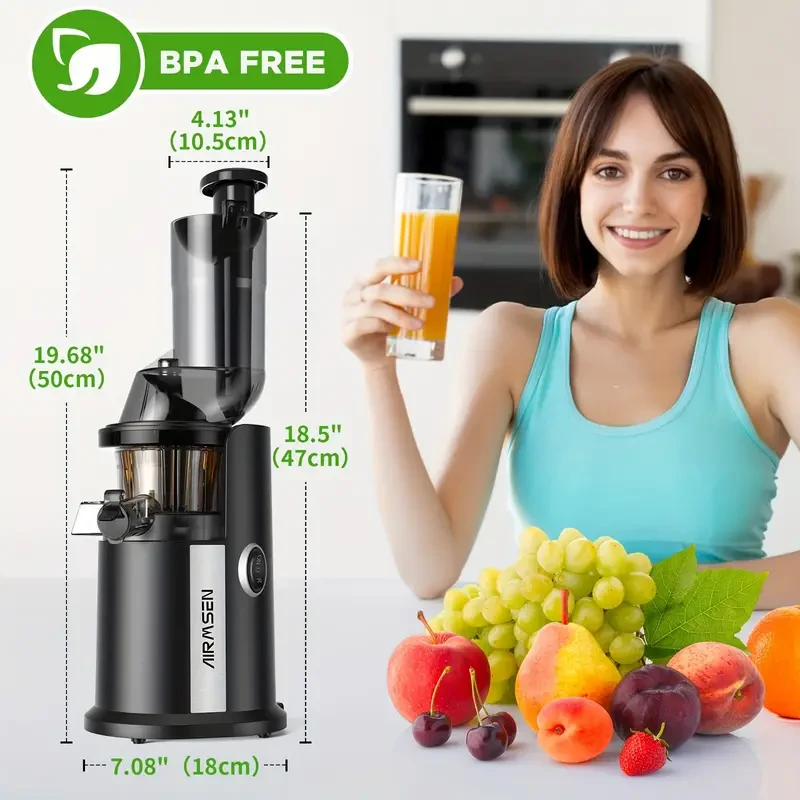 Exprimidor de prensado en frío AIRMSEN: masticación lenta con tolva de alimentación grande
