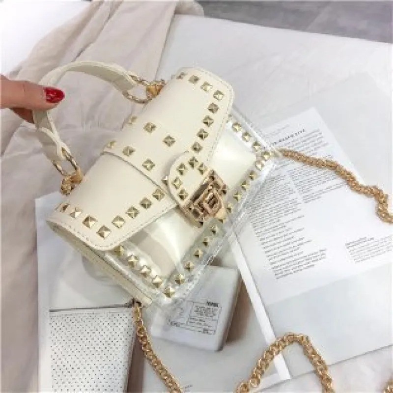 Nuevo bolso transparente con remaches de moda para mujer