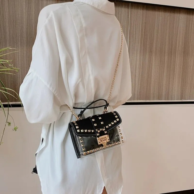 Nuevo bolso transparente con remaches de moda para mujer