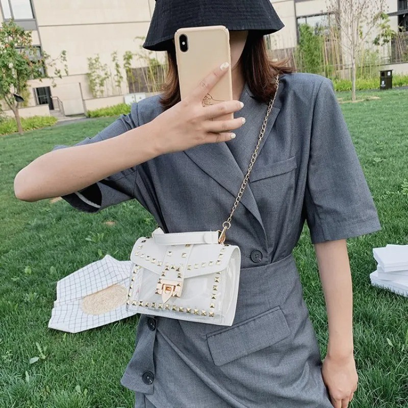 Nuevo bolso transparente con remaches de moda para mujer