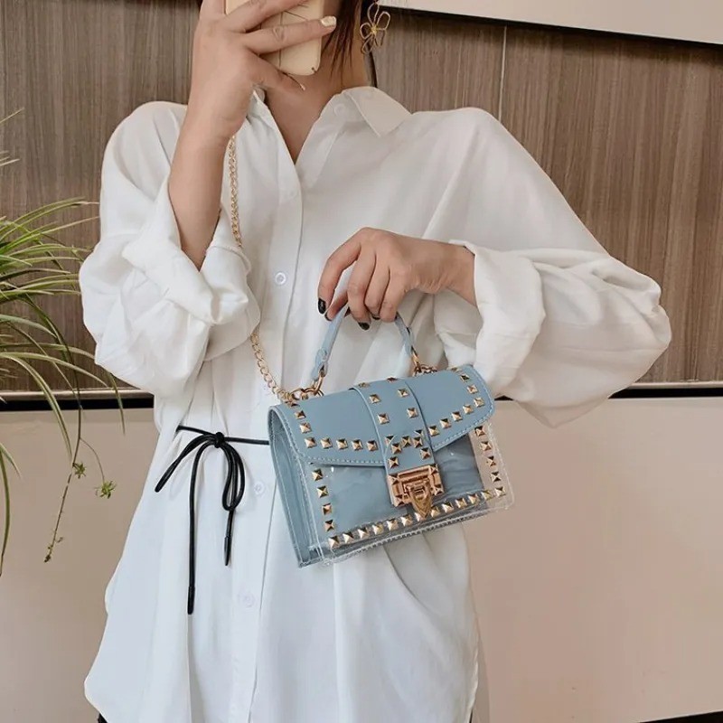 Nuevo bolso transparente con remaches de moda para mujer