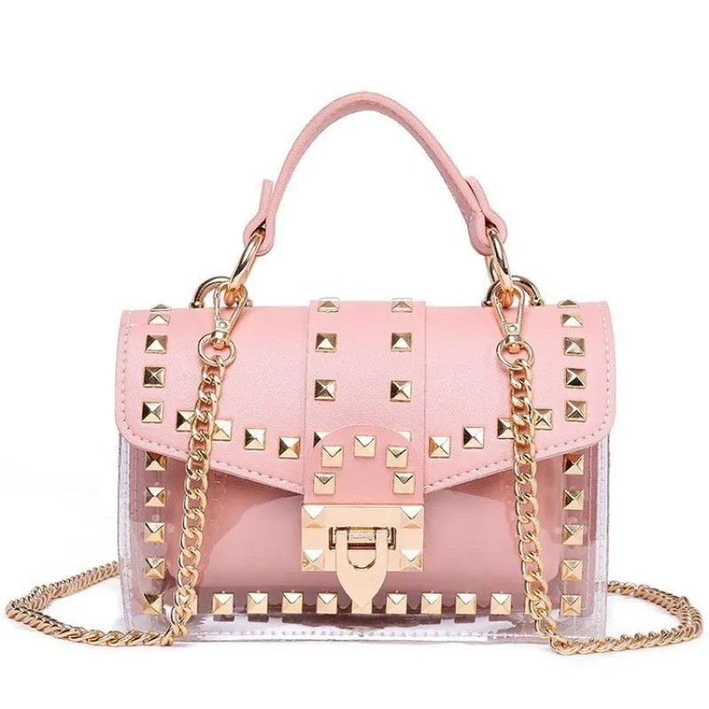 Nuevo bolso transparente con remaches de moda para mujer
