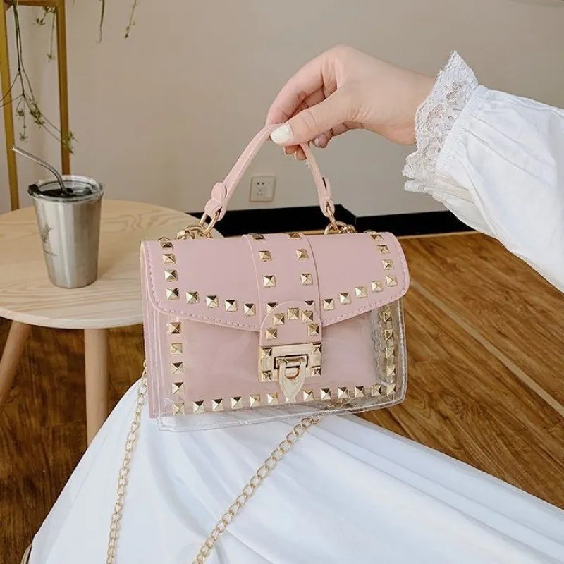 Nuevo bolso transparente con remaches de moda para mujer