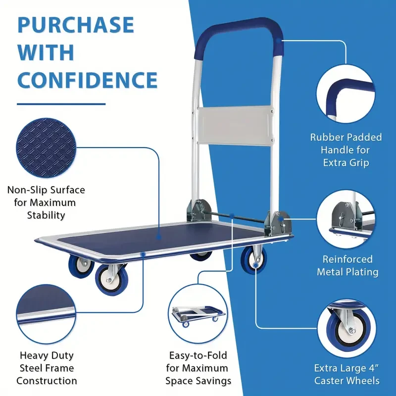 Carrito de empuje plegable mejorado - Capacidad de 330 lb