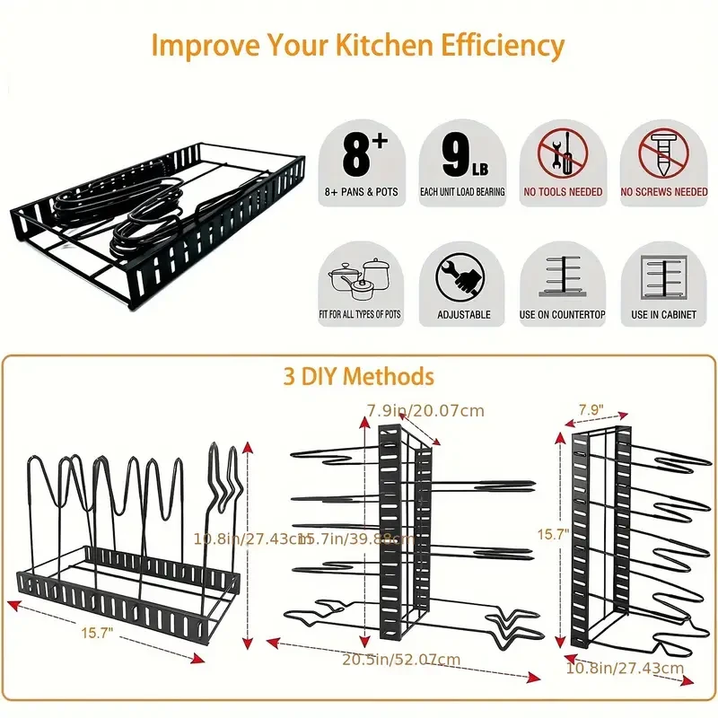 Organizador de ollas de 8 niveles - Almacenamiento para gabinetes de cocina