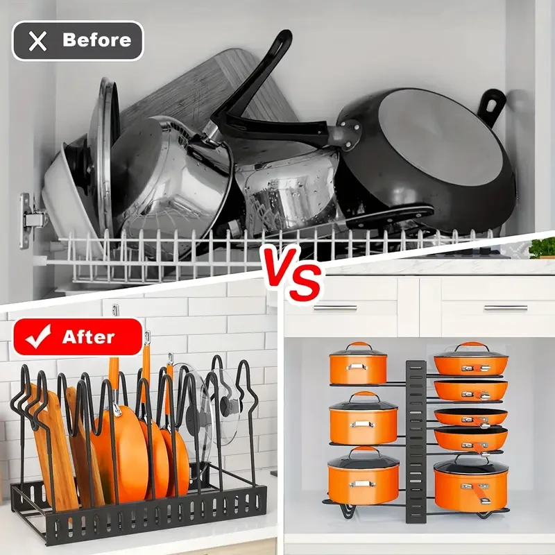 Organizador de ollas de 8 niveles - Almacenamiento para gabinetes de cocina