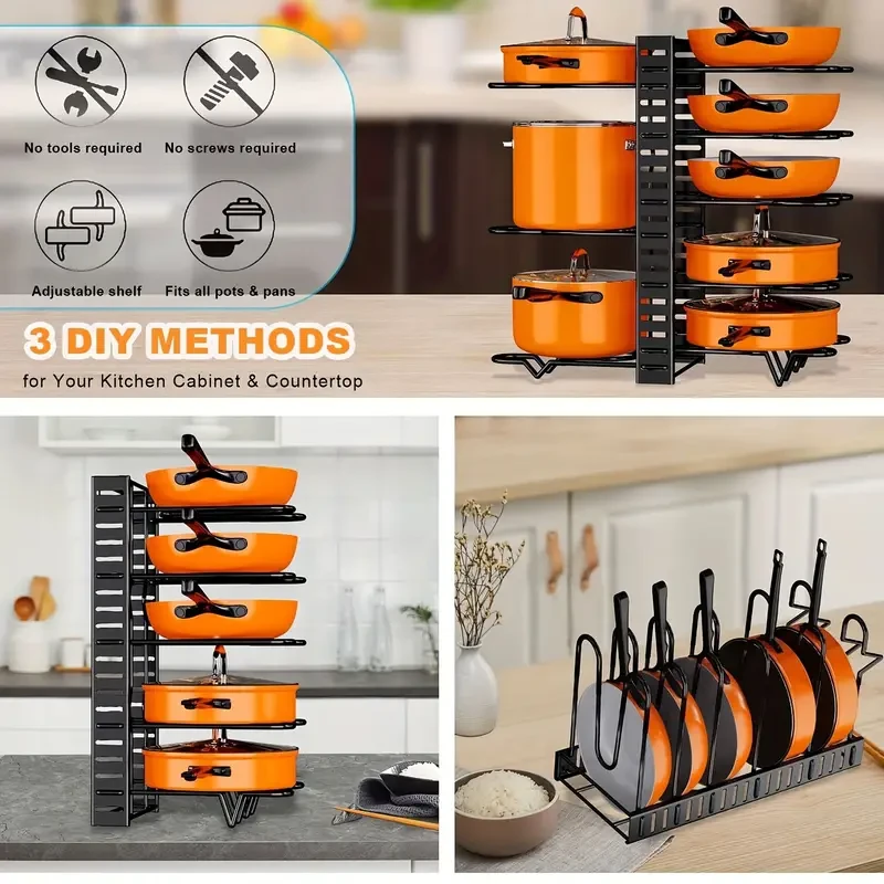 Organizador de ollas de 8 niveles - Almacenamiento para gabinetes de cocina