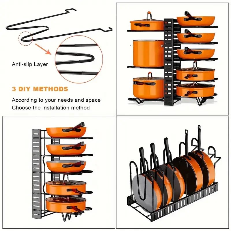 Organizador de ollas de 8 niveles - Almacenamiento para gabinetes de cocina