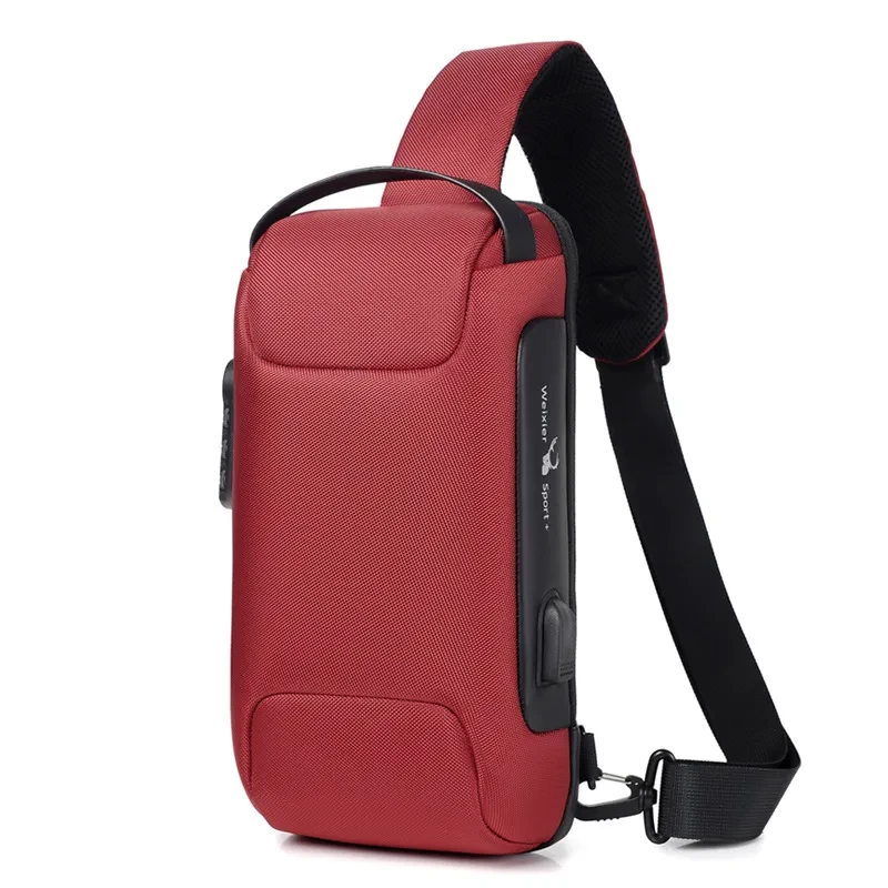 Bolsa de pecho impermeable con puerto USB para hombre