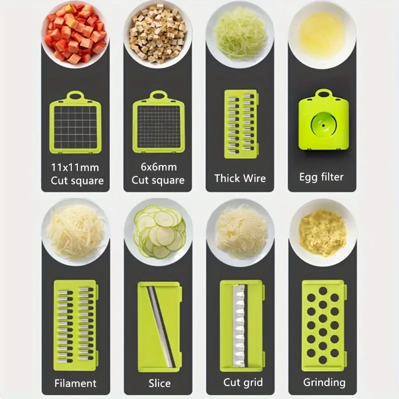 Juego de 15 picadoras de verduras mejoradas: rebanadora de frutas multifuncional y rallador de alimentos con mango.
