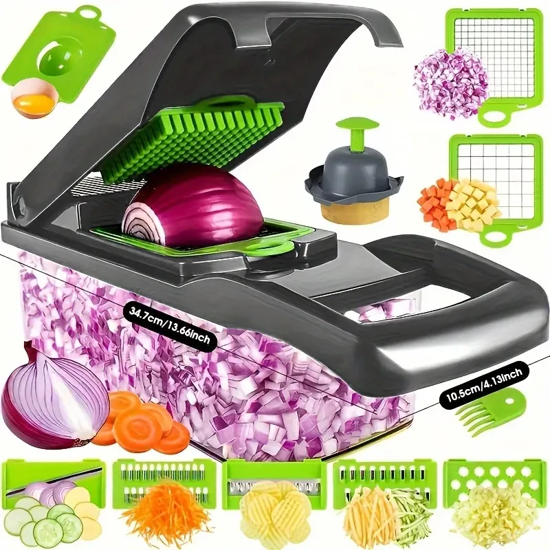 Juego de 15 picadoras de verduras mejoradas: rebanadora de frutas multifuncional y rallador de alimentos con mango.