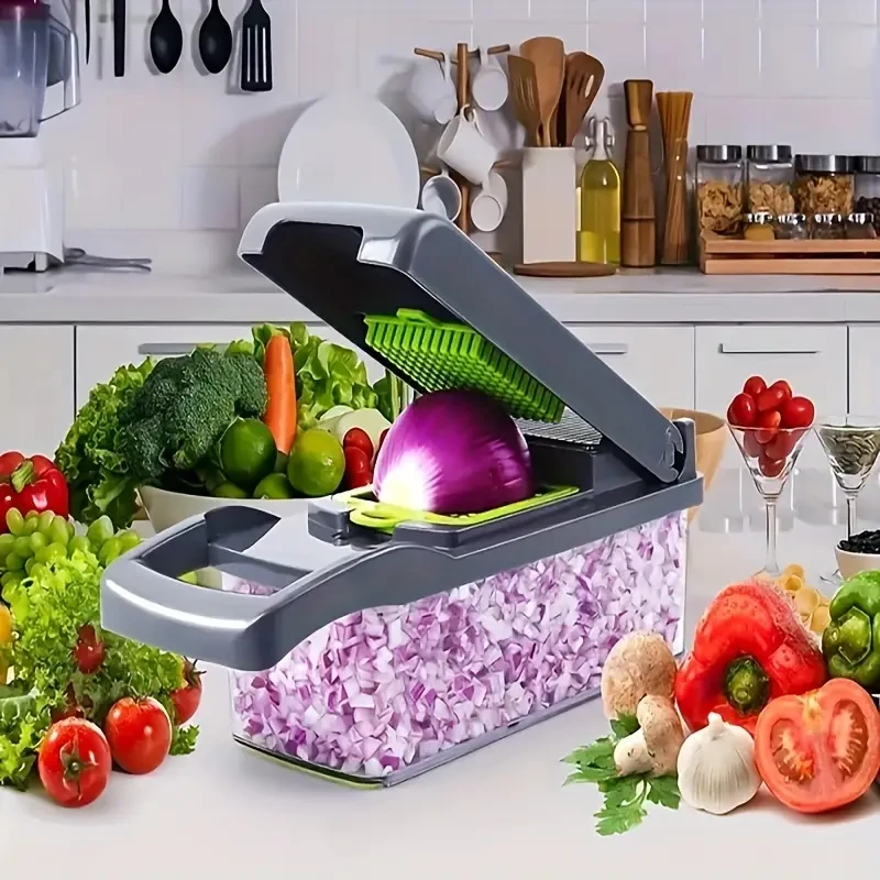 Juego de 15 picadoras de verduras mejoradas: rebanadora de frutas multifuncional y rallador de alimentos con mango.