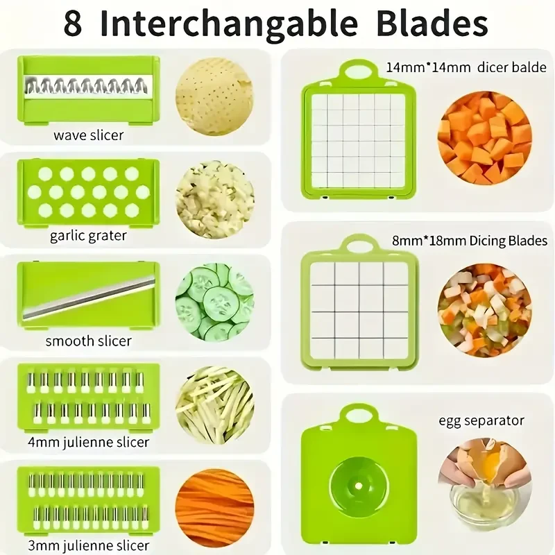 Juego de 15 picadoras de verduras mejoradas: rebanadora de frutas multifuncional y rallador de alimentos con mango.