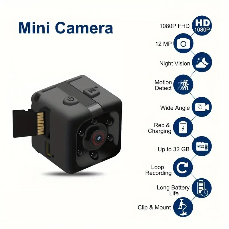 Mini cámara de video HD 1080P - Cámara de niñera portátil con visión nocturna