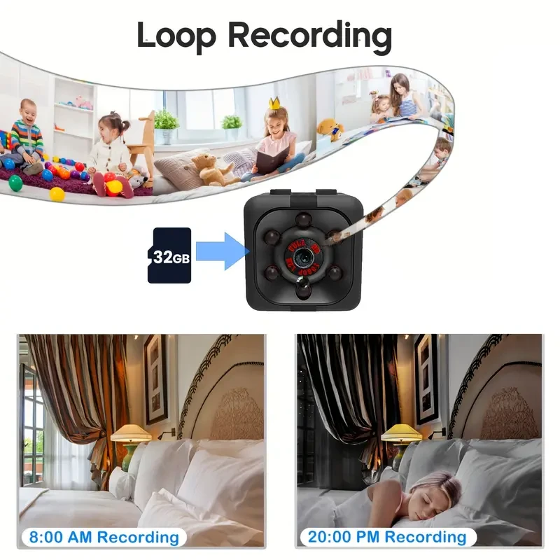 Mini cámara de video HD 1080P - Cámara de niñera portátil con visión nocturna