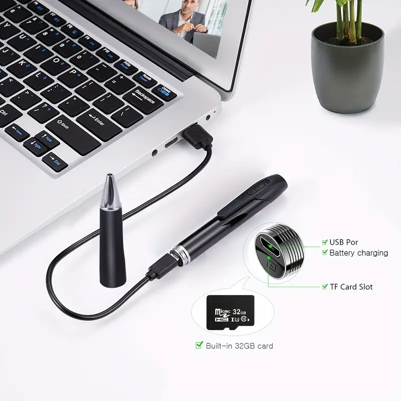 Mini cámara de seguridad tipo bolígrafo Full HD 1080P: portátil y con grabación local