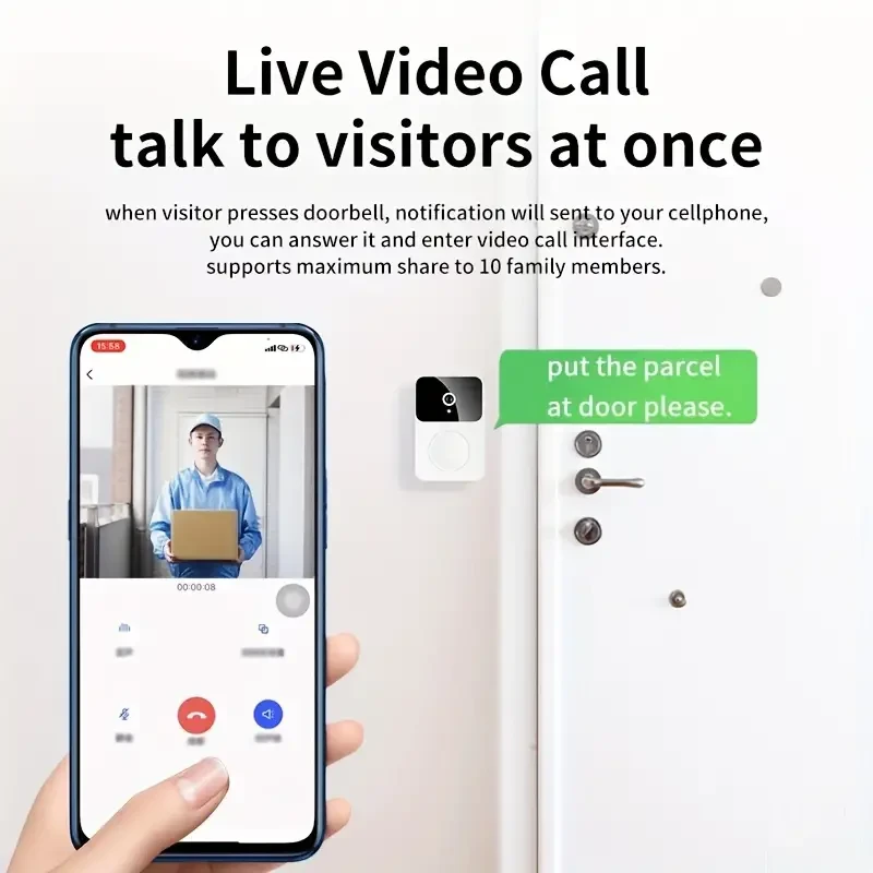 Timbre inalámbrico con video y cámara: WiFi, gran angular y audio bidireccional