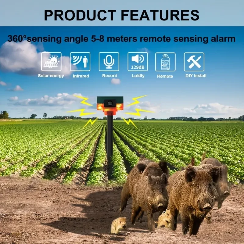 Alarma repelente de animales solar 360 - Inducción con 13 efectos y grabación