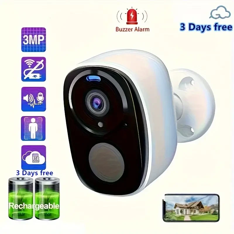 Cámara de seguridad inalámbrica para exteriores: resolución de video 2K de 5 MP y detección de movimiento con IA
