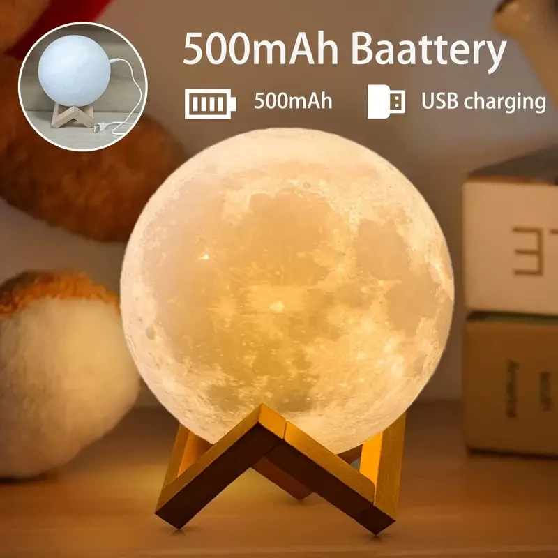 Lámpara de luna recargable - Control remoto y táctil, luz nocturna regulable