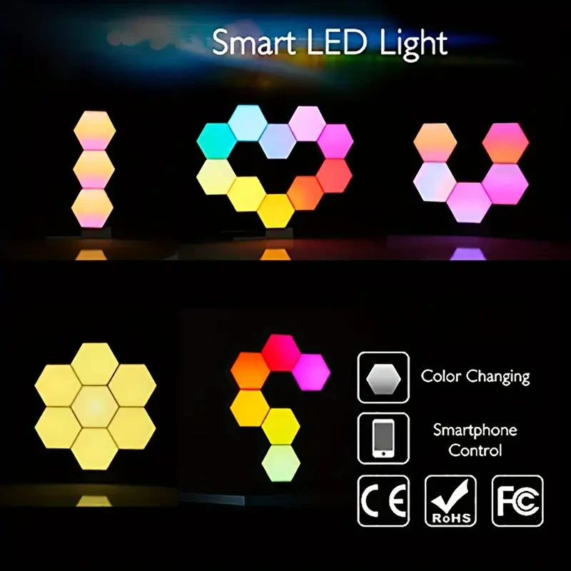 Apliques LED de pared hexagonales: lámparas RGB modulares táctiles