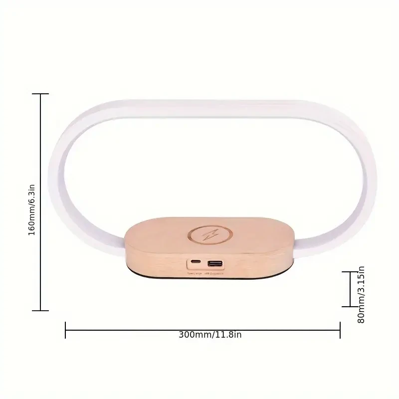 Lámpara de escritorio LED con cargador inalámbrico y puerto USB: reloj, alarma, fecha y temperatura.