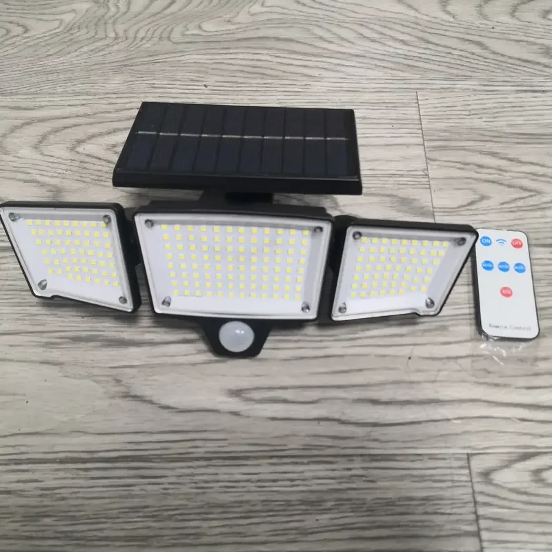 Farola solar con sensor LED de 210 luces - Tres cabezales giratorios de doble fila