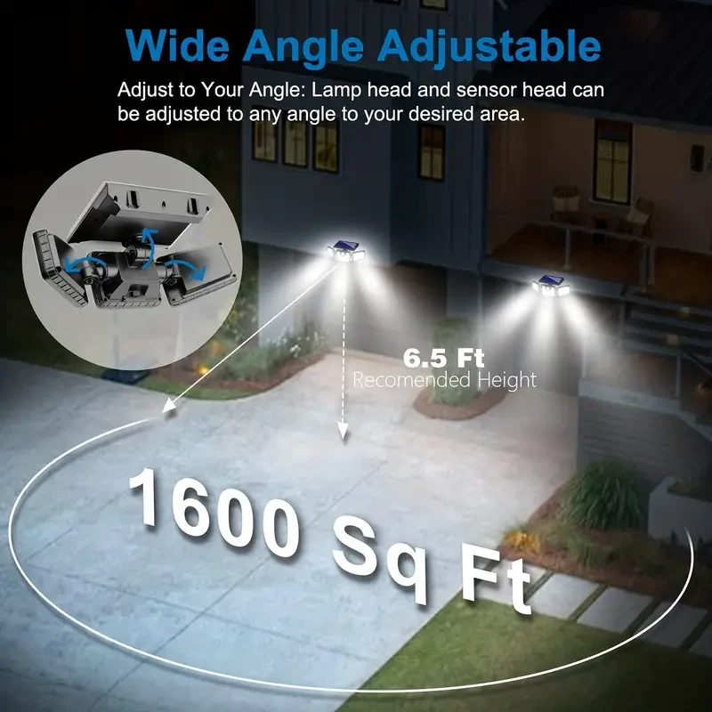 Farola solar con sensor LED de 210 luces - Tres cabezales giratorios de doble fila