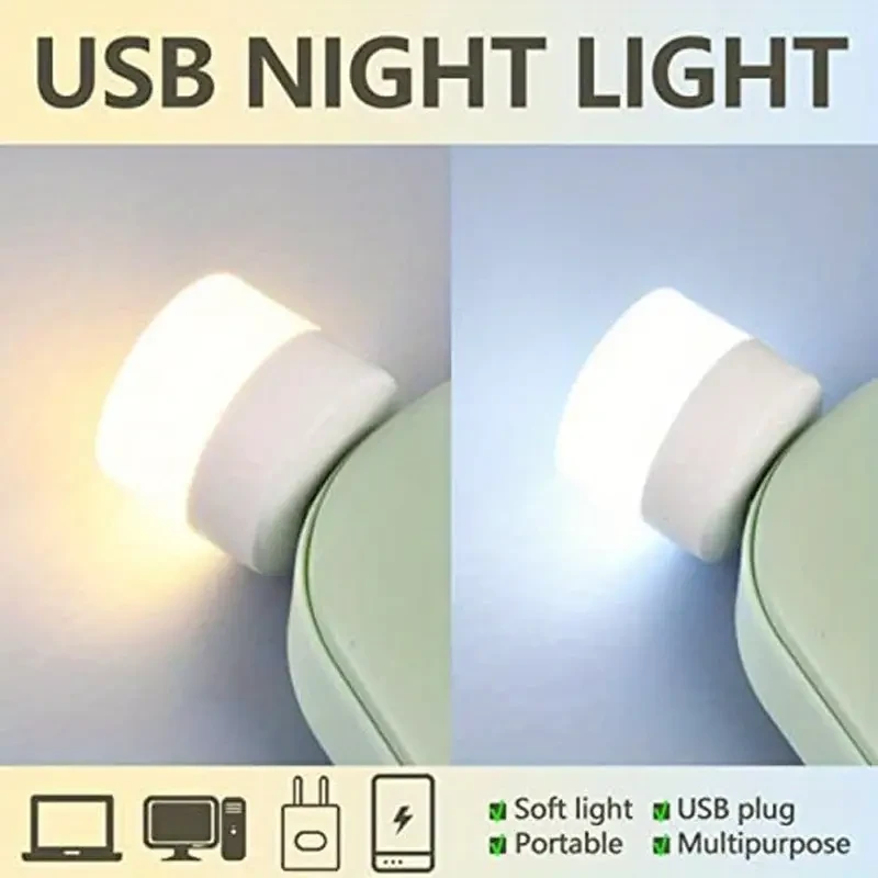 Mini luz nocturna USB - Juego de 10 luces LED de lectura de libros en blanco cálido