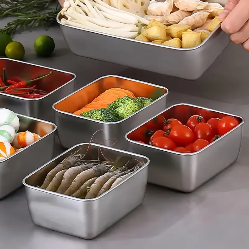 Juego de 6 recipientes de acero inoxidable para almacenar alimentos con tapas: herméticos, apilables y reutilizables.