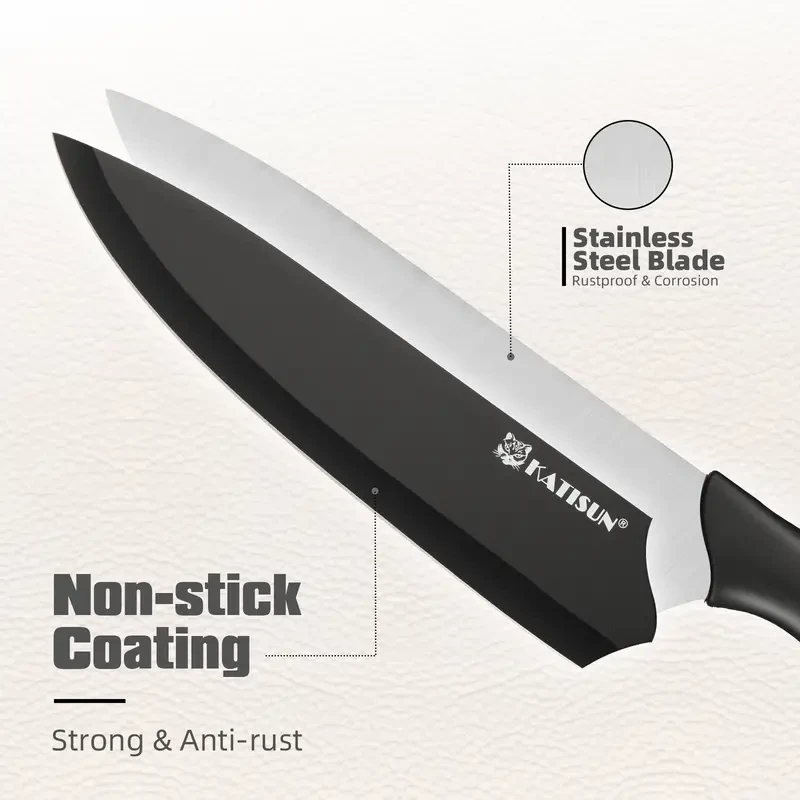 Juego de cuchillos de cocina profesionales de 15 piezas con bloque de madera negro, mango ABS antideslizante, tabla de cortar de plástico y tijeras de cocina.
