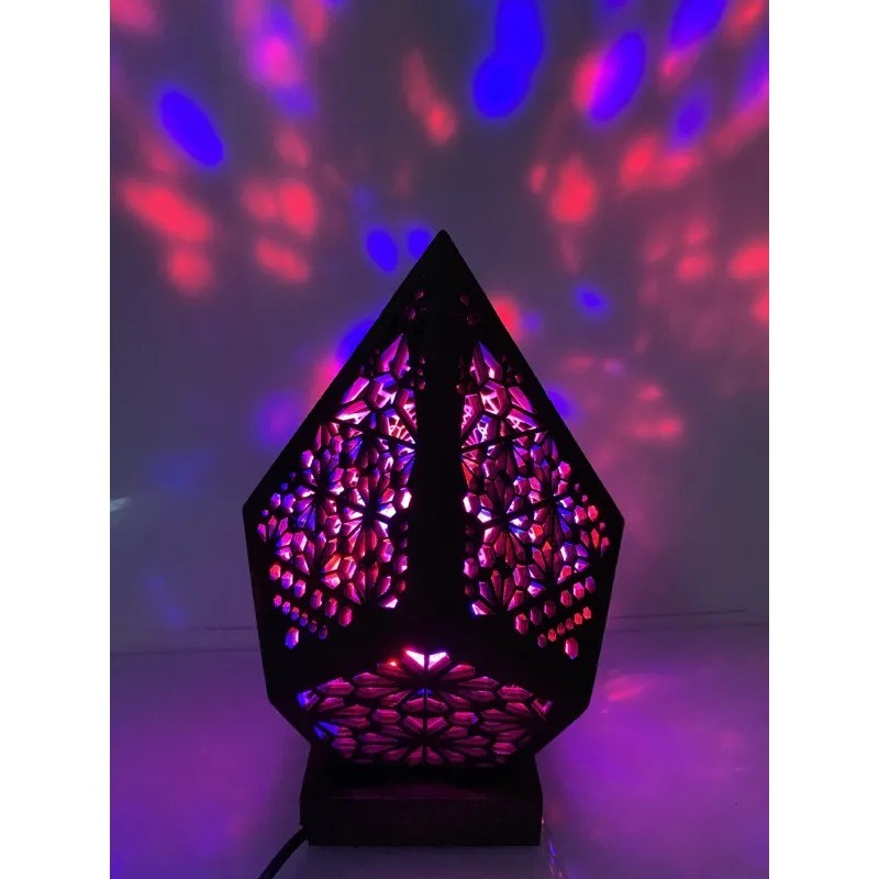 Lámpara de noche con proyección LED hueca de madera