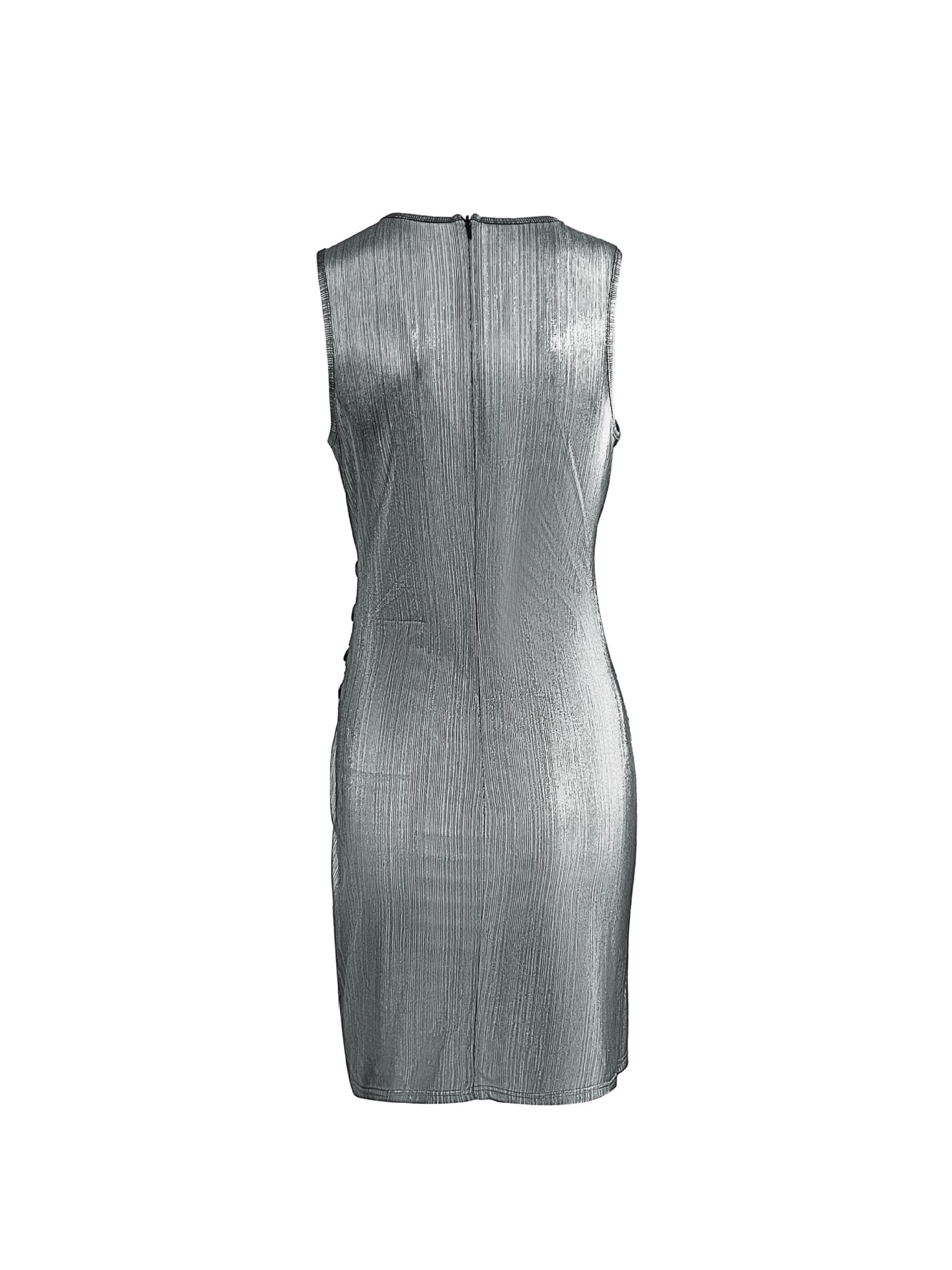 Vestido informal de color sólido con cuello en V y botones a juego