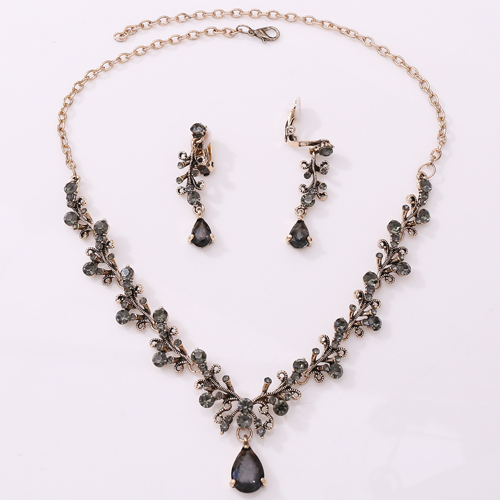Collar de pendientes de circonita y diamantes de imitación para novia