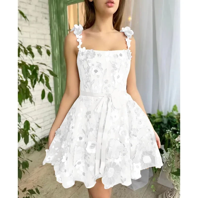 Vestido con bordado de flores tridimensionales para mujer