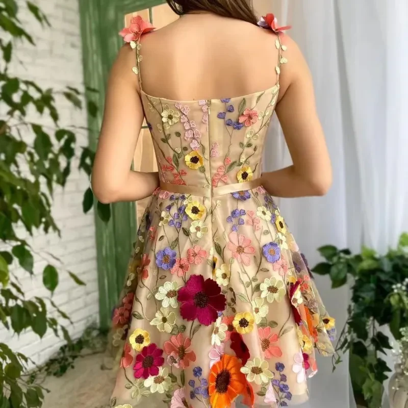 Vestido con bordado de flores tridimensionales para mujer